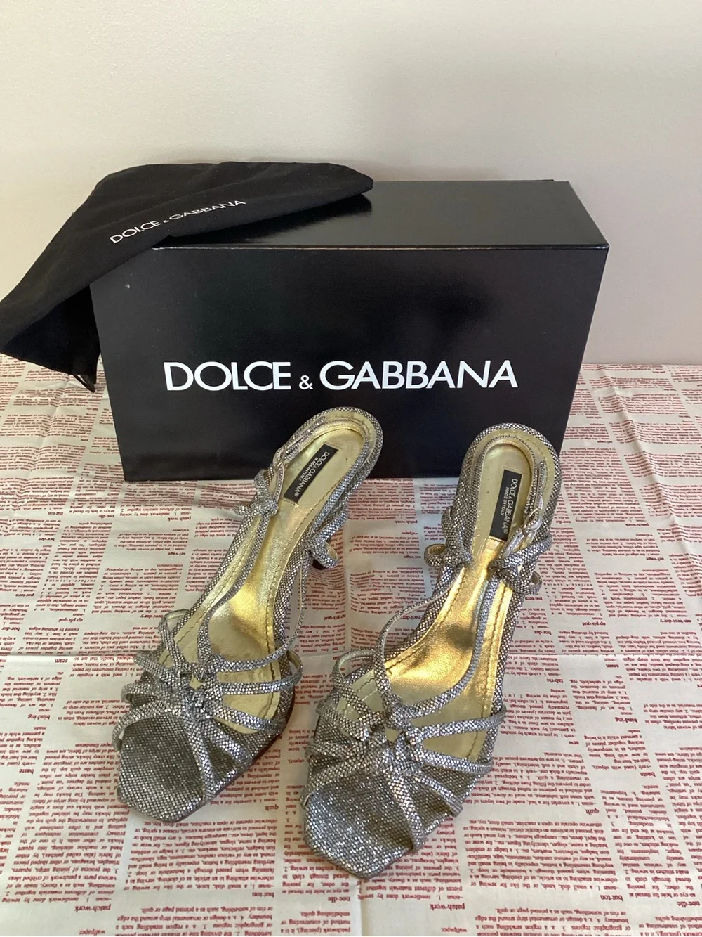 Dolce & Gabbana Glitter Sandals Silver Metallic Heels IT 40 GUC